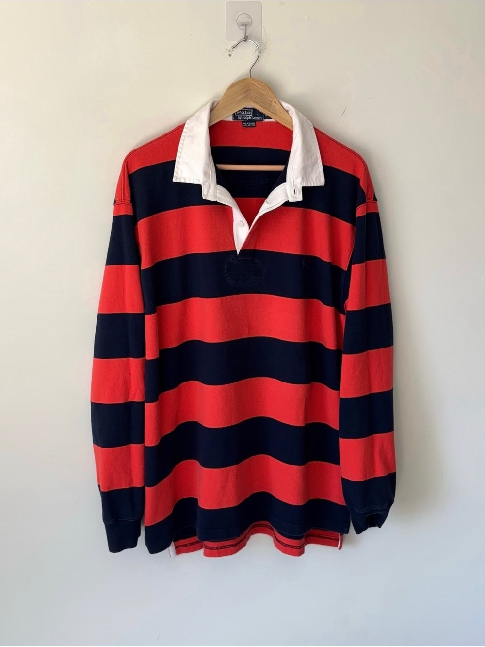 Vintage Polo Ralph Lauren Striped Rugby Shirt Men’s XXL Red Orange Navy Blue